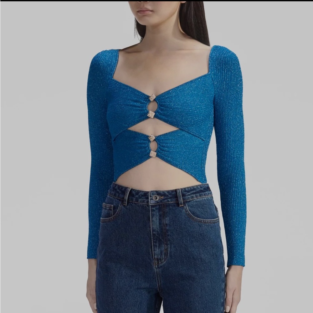 NWT self-portrait lurex knit top blue S